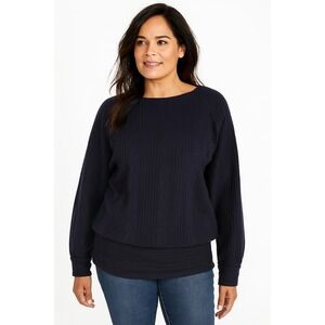 VTG Wilkes Bashford Sweater 100% Wool Blue Cable Knit Ribbed Dolman Sleeve Small